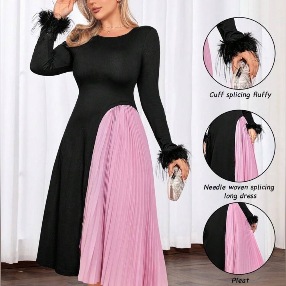 Women's Elegant Black and Pink Women's Dress - Picture 4 of 5